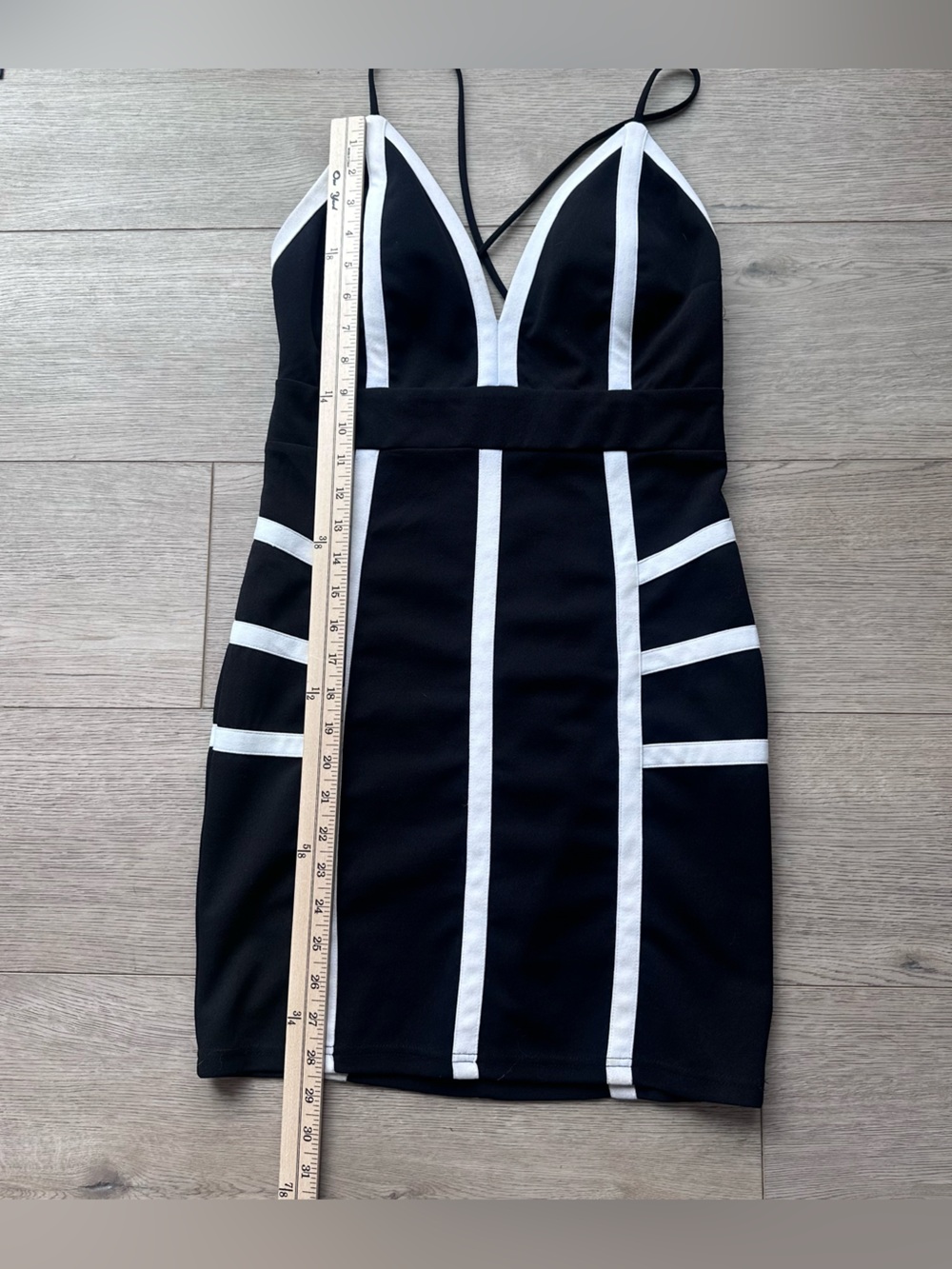 Papaya Black Contrast Trim Bodycon Mini Dress Women Large Cocktail Party Dress - Picture 3 of 6